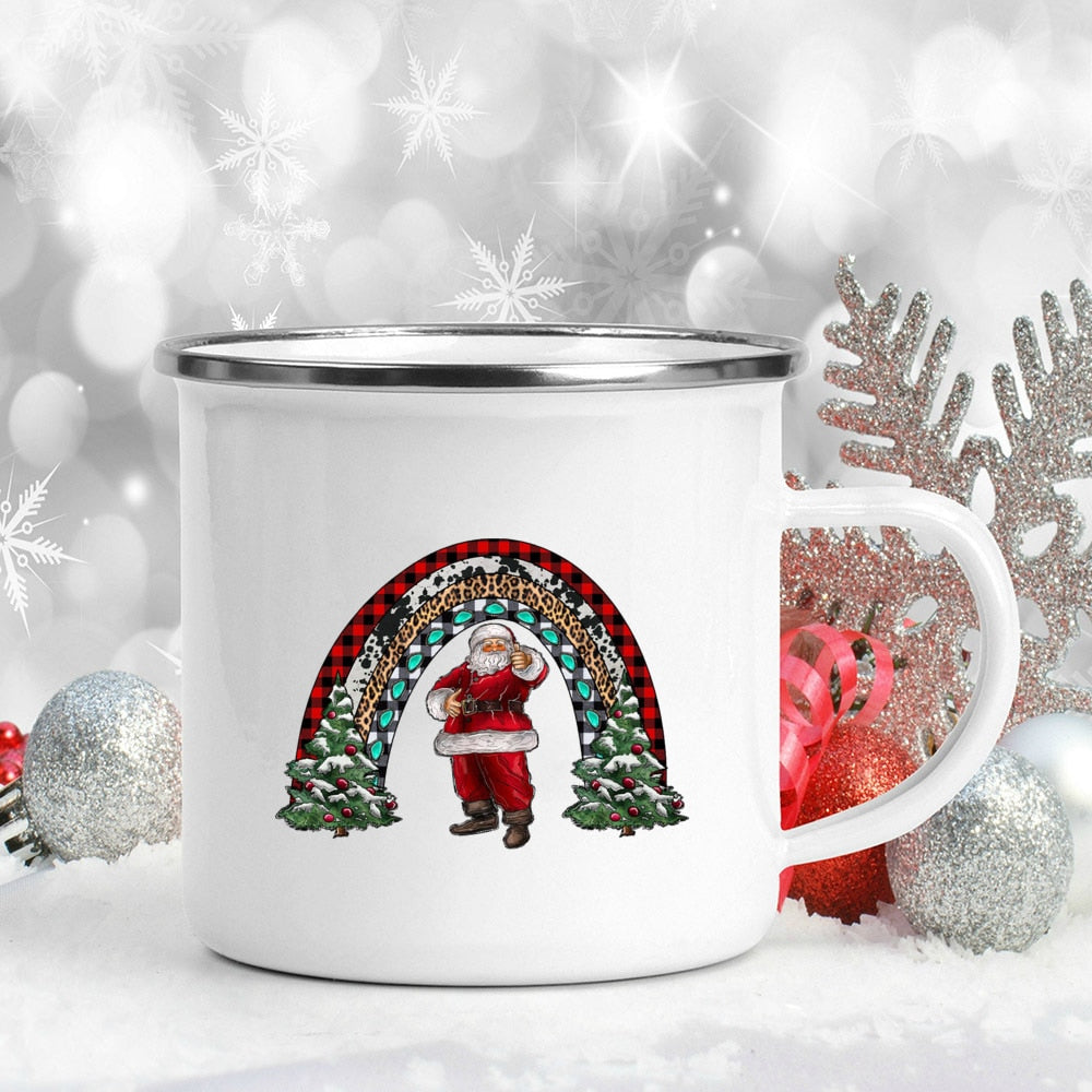 Snowman Deer Print Enamel Coffee Mugs Christmas Gifts New Year Party