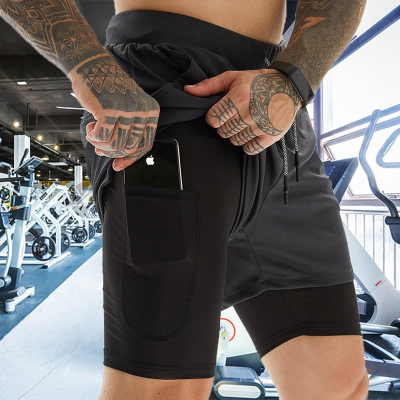 Sport Shorts Men Sportswear Double-deck Running Shorts 2 In 1 Bottoms