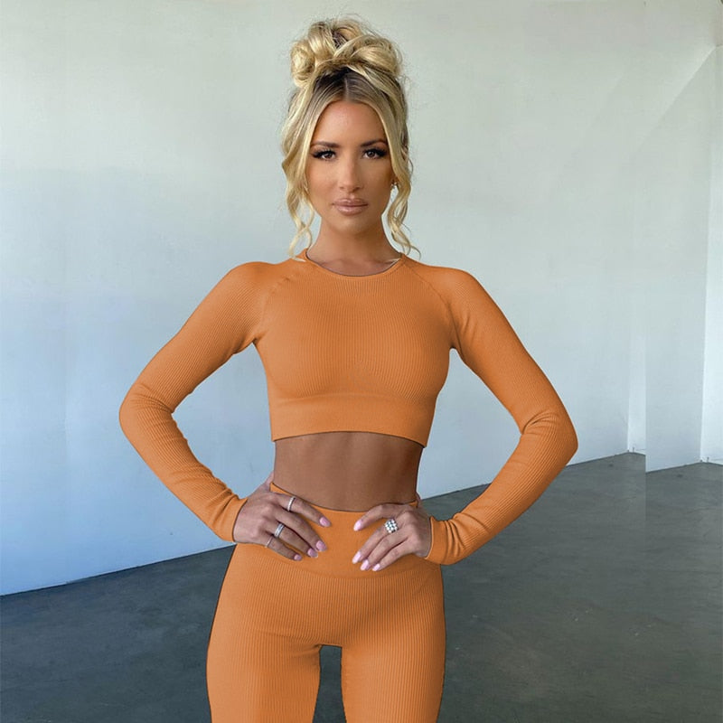 Seamless Sport Set Women 2 Two Piece Crop top Bra Leggings Shorts Yoga Set