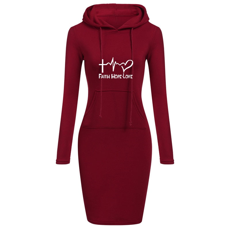 Spring Autumn Sweatshirt Long-Sleeved Dress with Hood
