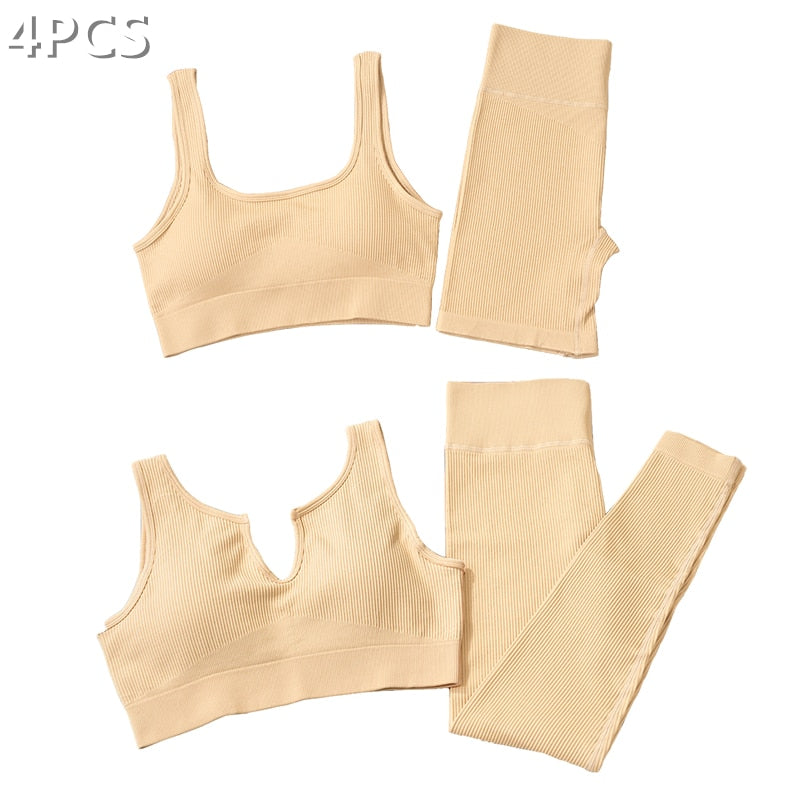Seamless Sport Set Women 2 Two Piece Crop top Bra Leggings Shorts Yoga Set