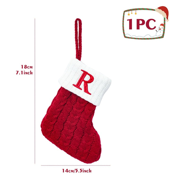 Christmas Socks Red Snowflake Alphabet Letters Decorations