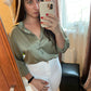 Autumn Fashion Button Up Satin Silk Shirt Vintage Blouse Women