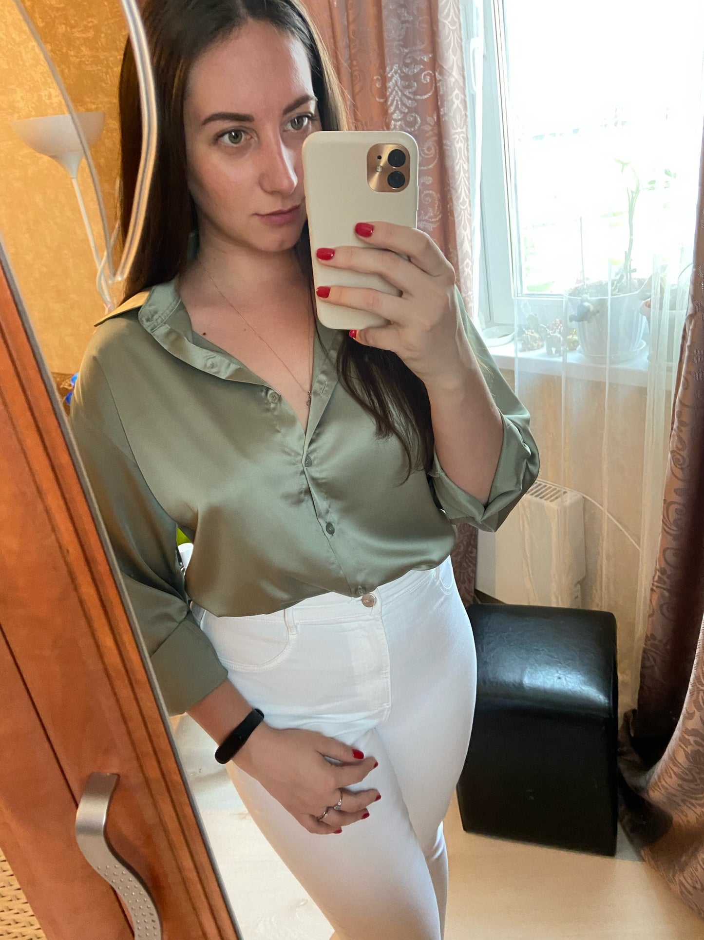 Autumn Fashion Button Up Satin Silk Shirt Vintage Blouse Women
