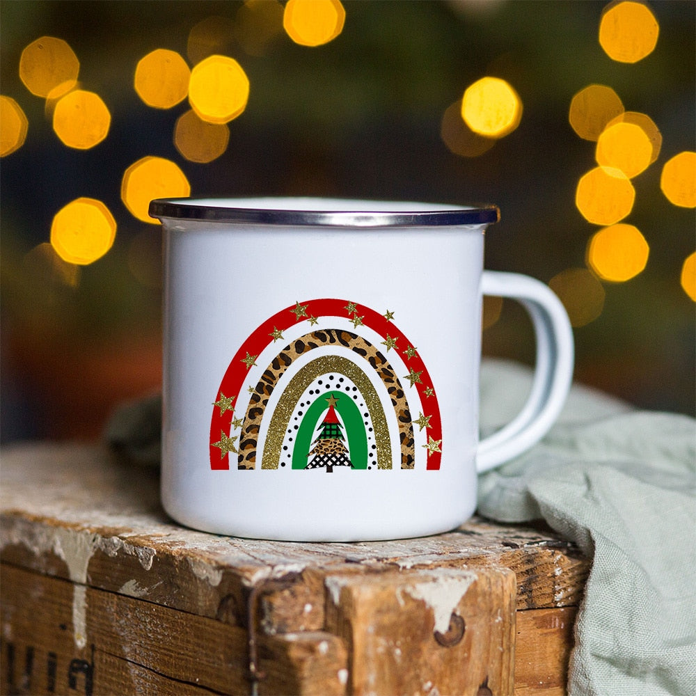 Snowman Deer Print Enamel Coffee Mugs Christmas Gifts New Year Party