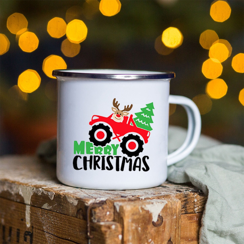 Snowman Deer Print Enamel Coffee Mugs Christmas Gifts New Year Party