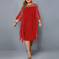 Ladies Plus Size Three Quarter Sleeve Dress Lace Sequin Mesh Sexy Elegant Casual Party Red Black Cutout Loose Summer Dress