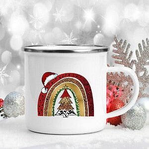 Snowman Deer Print Enamel Coffee Mugs Christmas Gifts New Year Party