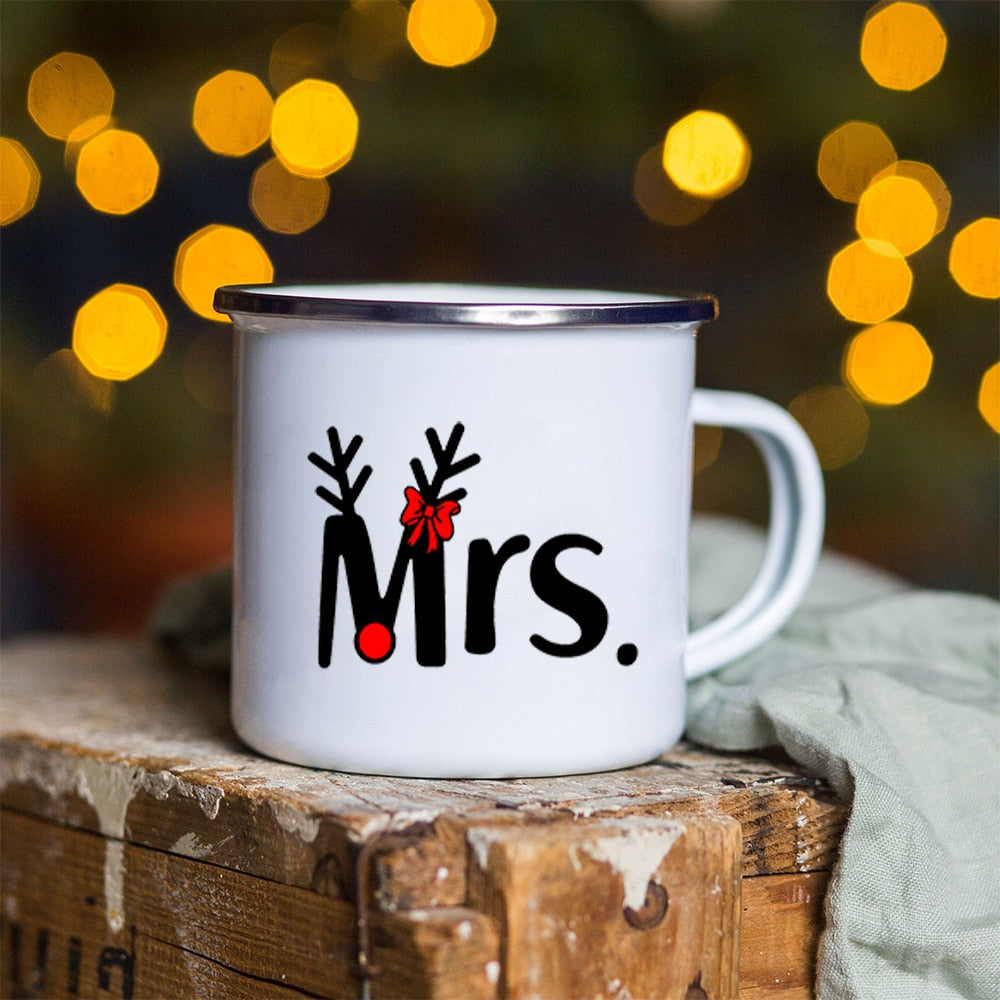 Snowman Deer Print Enamel Coffee Mugs Christmas Gifts New Year Party
