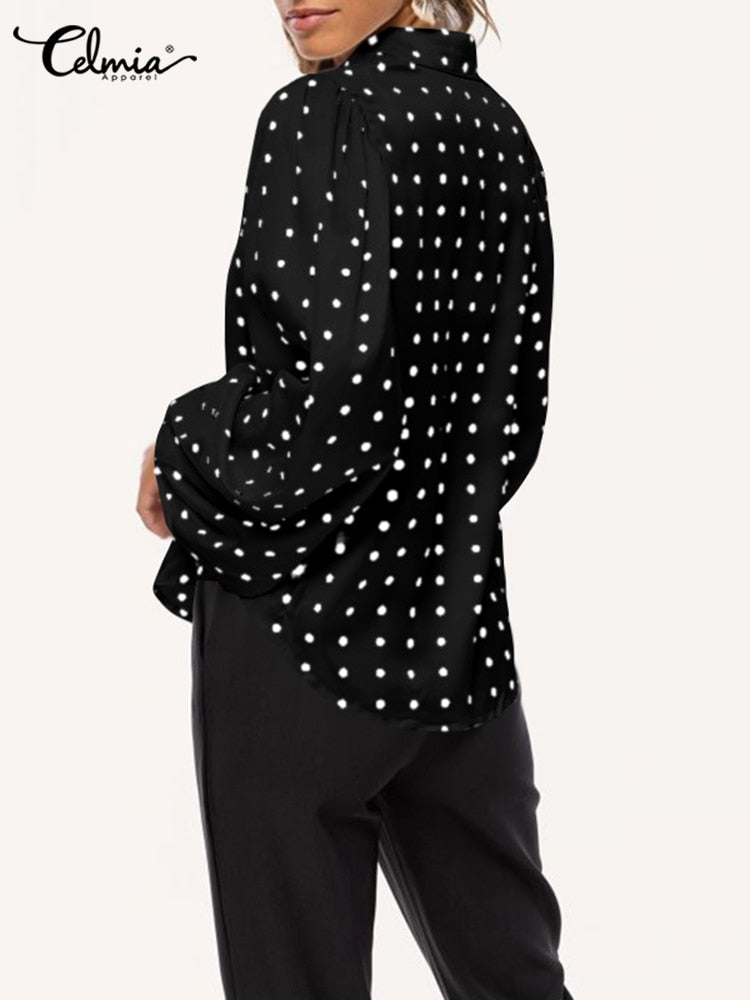 Fashion Tunics Women White Shirts Polka Dot Elegant Blouses