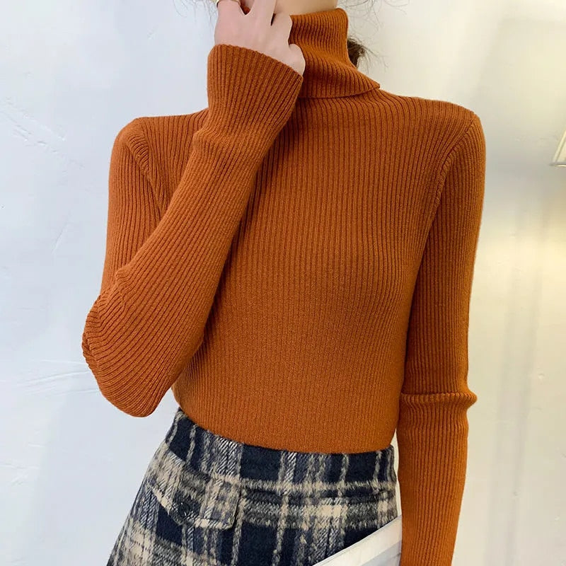 Women Turtleneck Sweaters Casual Soft Cashmere Pullovers Elastic