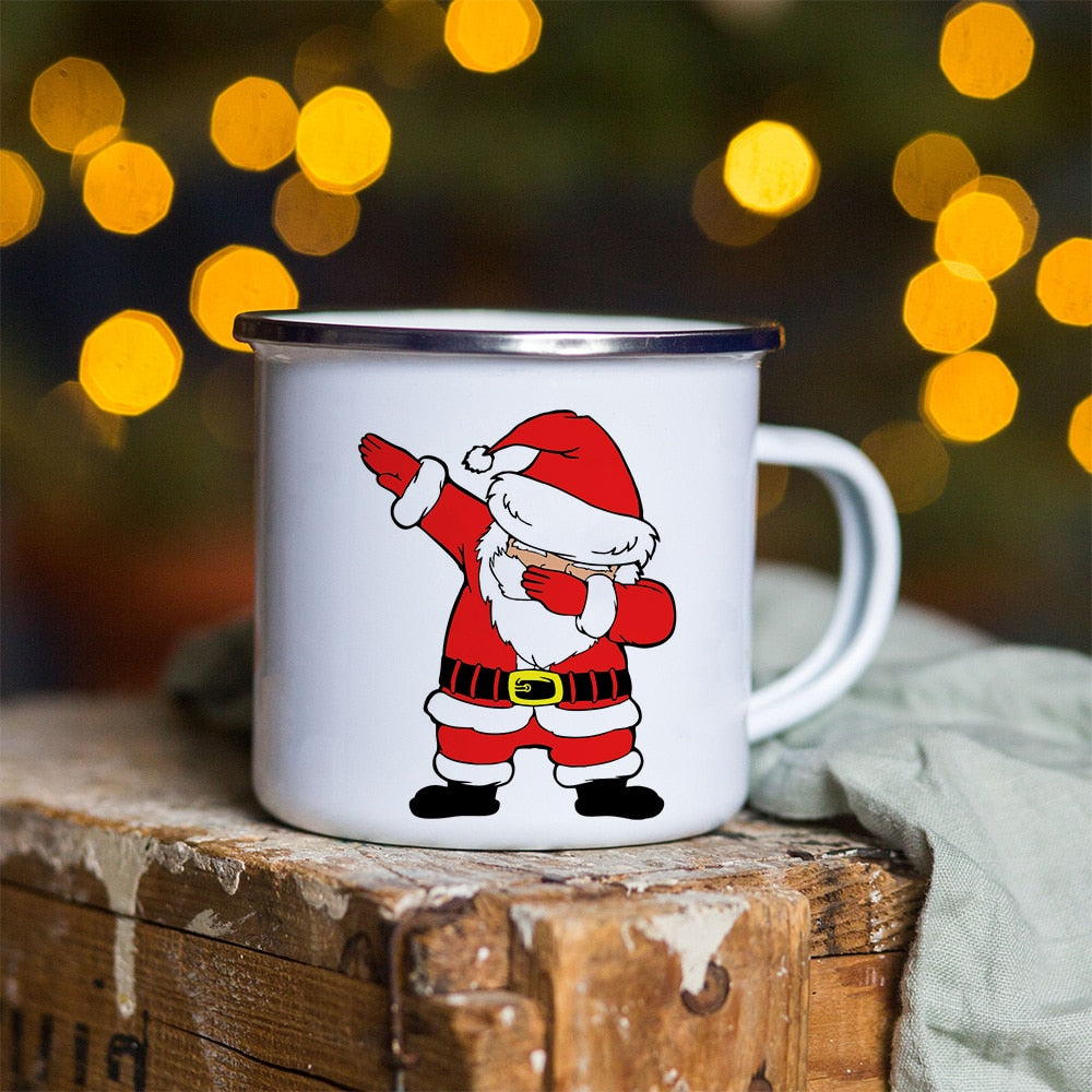 Snowman Deer Print Enamel Coffee Mugs Christmas Gifts New Year Party