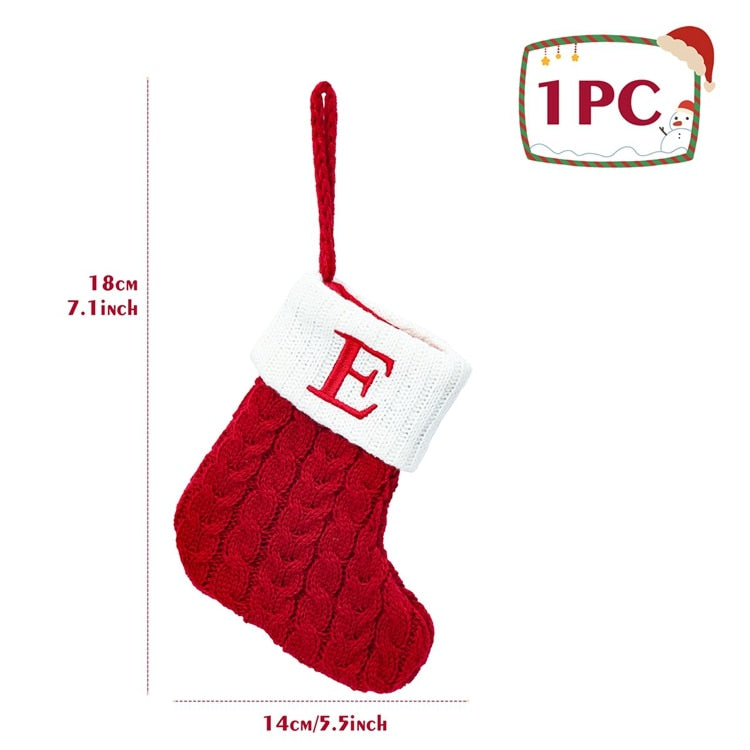 Christmas Socks Red Snowflake Alphabet Letters Decorations