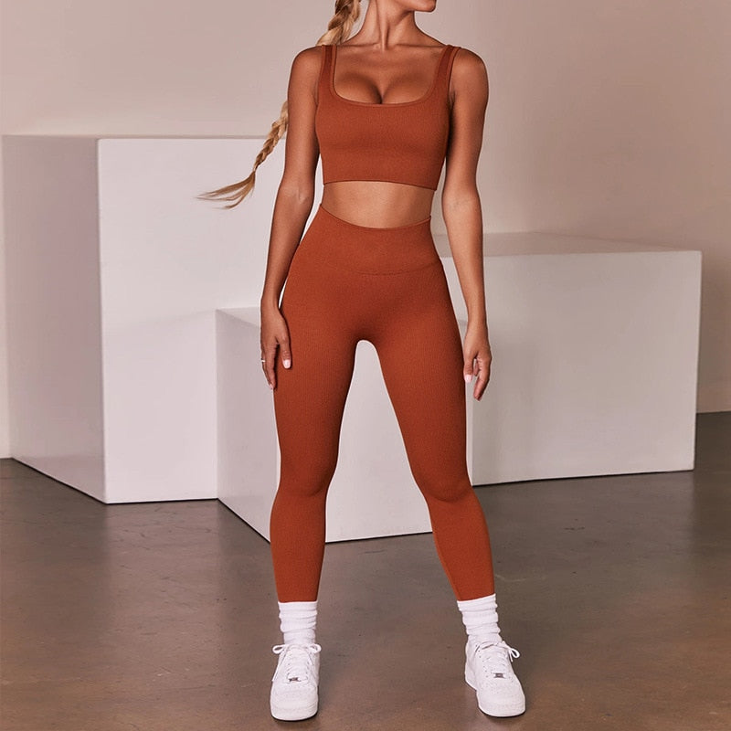 Seamless Sport Set Women 2 Two Piece Crop top Bra Leggings Shorts Yoga Set
