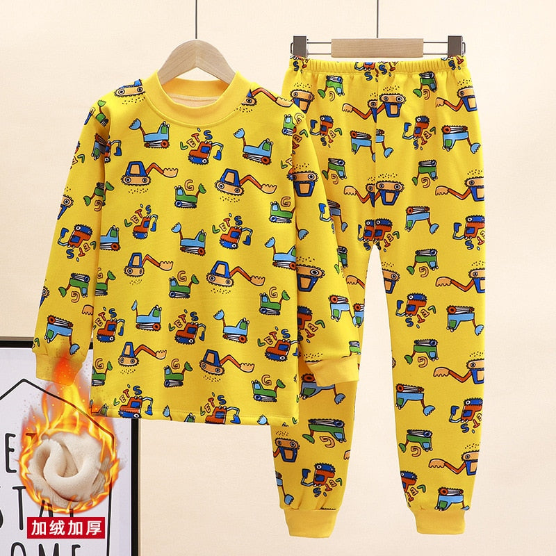 New Kids Boys Thicken T-Shirt Tops Pajama Sets Cartoon