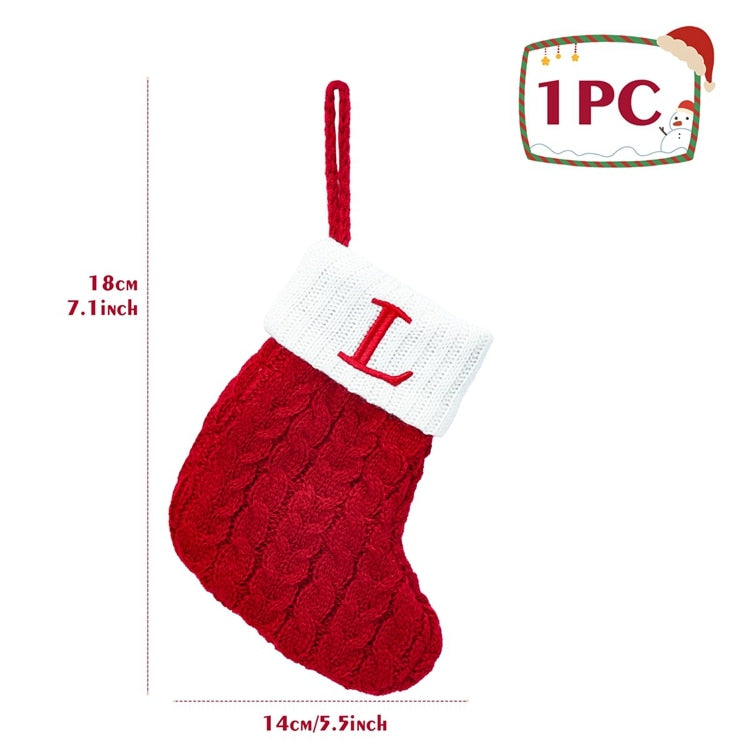 Christmas Socks Red Snowflake Alphabet Letters Decorations
