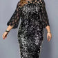 Elegant Sequin Long Sleeve Plus Size Women Midi Dress Sexy Casual Evening Party Dresses Wedding Luxury Women Robe Rouge Vestido