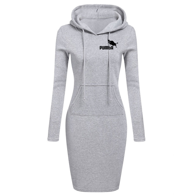 Spring Autumn Sweatshirt Long-Sleeved Dress with Hood