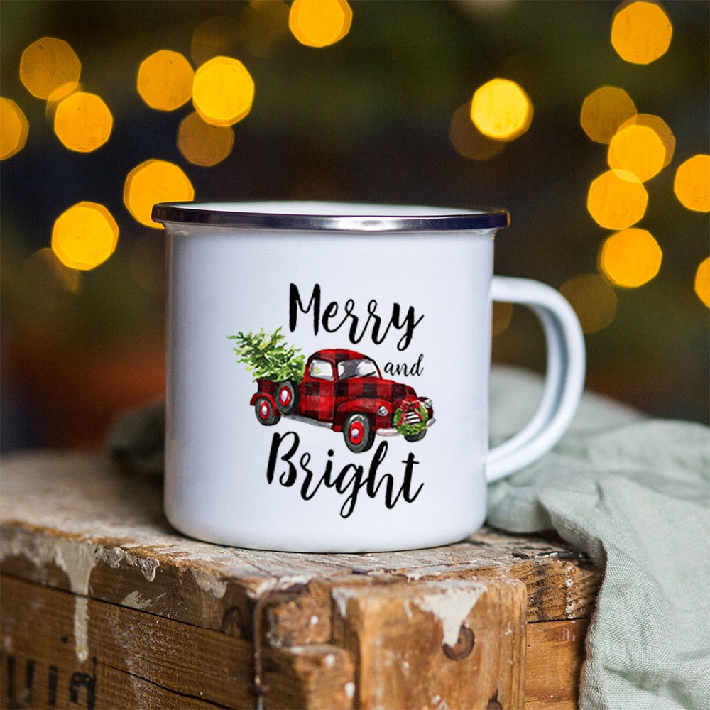 Snowman Deer Print Enamel Coffee Mugs Christmas Gifts New Year Party