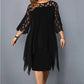 Ladies Plus Size Three Quarter Sleeve Dress Lace Sequin Mesh Sexy Elegant Casual Party Red Black Cutout Loose Summer Dress