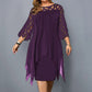 Ladies Plus Size Three Quarter Sleeve Dress Lace Sequin Mesh Sexy Elegant Casual Party Red Black Cutout Loose Summer Dress