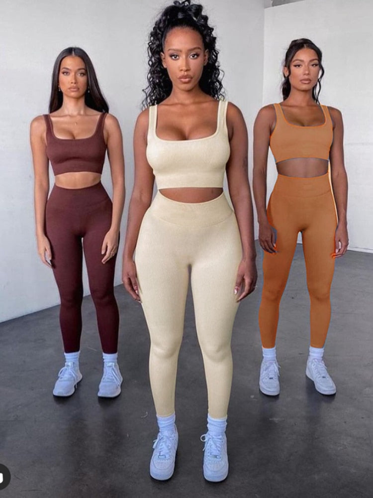 Seamless Sport Set Women 2 Two Piece Crop top Bra Leggings Shorts Yoga Set
