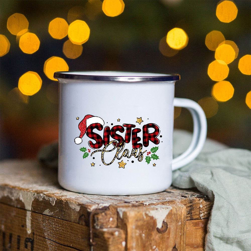 Snowman Deer Print Enamel Coffee Mugs Christmas Gifts New Year Party