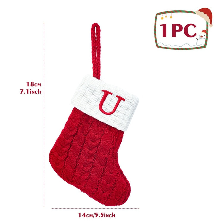 Christmas Socks Red Snowflake Alphabet Letters Decorations