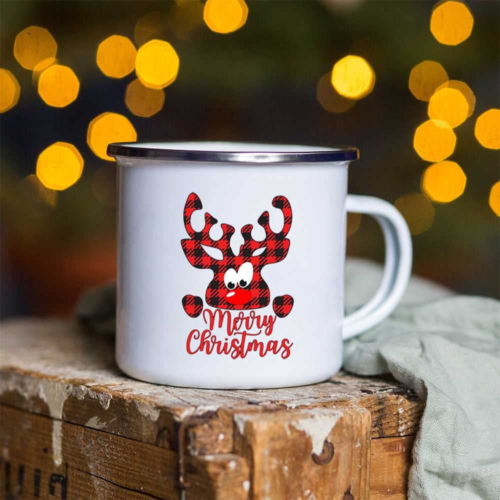 Snowman Deer Print Enamel Coffee Mugs Christmas Gifts New Year Party