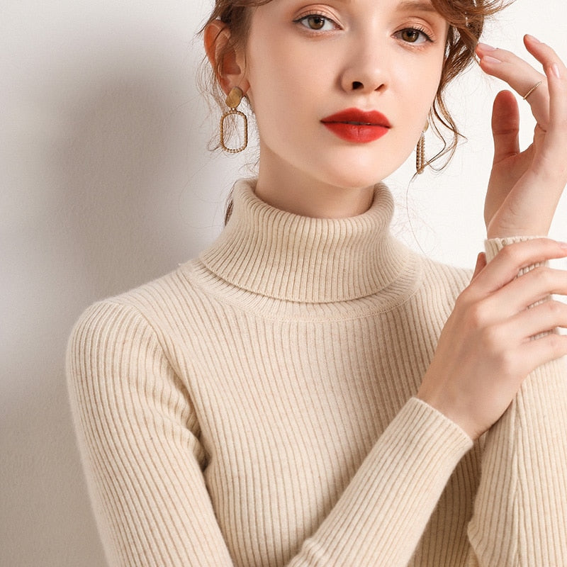 Women Turtleneck Sweaters Casual Soft Cashmere Pullovers Elastic