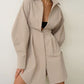 Autumn Winter Dress Women Khaki Long Sleeve Pleated Shirt Dress