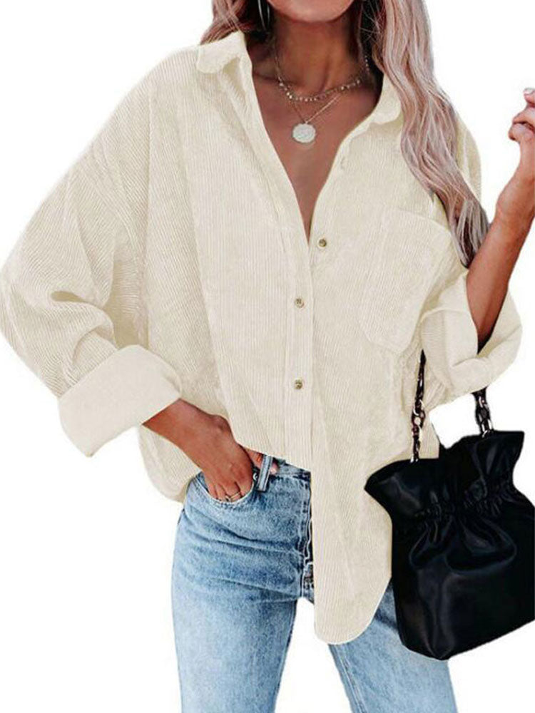 Autumn Corduroy Jacket Woman Long Shirt Jacket Women Button Coat Jackets