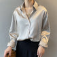Autumn Fashion Button Up Satin Silk Shirt Vintage Blouse Women